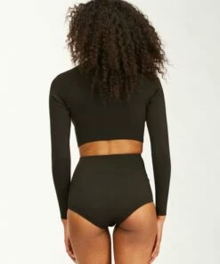 BILLABONG 2mm Long Sleeve Sea Crop Wetsuit Top BLACK -Womens Swim BILLABONG abjw800101 billabongw blk dtl1