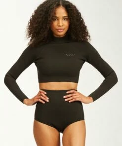 BILLABONG 2mm Long Sleeve Sea Crop Wetsuit Top BLACK -Womens Swim BILLABONG abjw800101 billabongw blk sd2