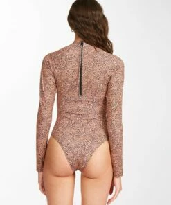 BILLABONG Hidden Shore Long Sleeve Mock Neck Swimsuit TOFFEE -Womens Swim BILLABONG abjwr00160 billabongw tof bck1