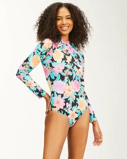 BILLABONG Tropic Time Long Sleeve Swimsuit BLACK PEBBLE 1 BILLABONG Tropic Time Long Sleeve Swimsuit BLACK PEBBLE