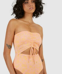BILLABONG Hot Tropics Summer Bandeau One-Piece Swimsuit MELON FADE -Womens Swim BILLABONG abjx100172 billabongw mfd dtl1