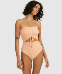 BILLABONG Hot Tropics Summer Bandeau One-Piece Swimsuit MELON FADE -Womens Swim BILLABONG abjx100172 billabongw mfd frt2