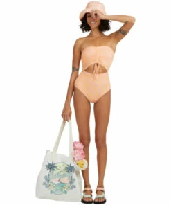 BILLABONG Hot Tropics Summer Bandeau One-Piece Swimsuit MELON FADE -Womens Swim BILLABONG abjx100172 billabongw mfd frt9