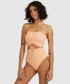 BILLABONG Hot Tropics Summer Bandeau One-Piece Swimsuit MELON FADE -Womens Swim BILLABONG abjx100172 billabongw mfd sd1