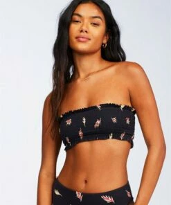 BILLABONG Falling Light Smocked Tube Bikini Top BLACK PEBBLE -Womens Swim BILLABONG abjx300128 billabongw bpb dtl1