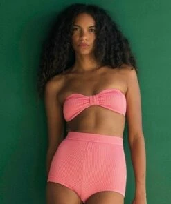 BILLABONG Summer High Bandeau Bikini Top CORAL PINK