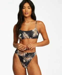 BILLABONG Safari Nights Reversible Skinny Mini Crop Bikini Top BLACK PEBBLE