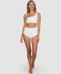 BILLABONG Tanlines One Shoulder Crop Bikini Top WHITE -Womens Swim BILLABONG abjx300331 billabongsg wht frt1