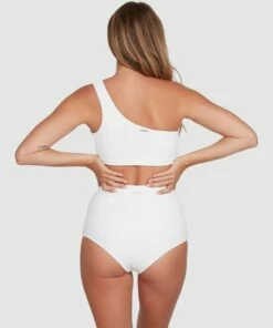 BILLABONG Tanlines One Shoulder Crop Bikini Top WHITE -Womens Swim BILLABONG abjx300331 billabongwg wht bck1