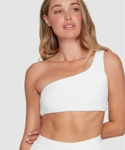 BILLABONG Tanlines One Shoulder Crop Bikini Top WHITE -Womens Swim BILLABONG abjx300331 billabongwg wht dtl1