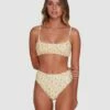 BILLABONG Pretty Moon Gathered Bralette Bikini Top MELLOW YELLOW