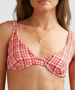 BILLABONG Get It Gingham Bra Bikini Top FIESTA RED -Womens Swim BILLABONG abjx300355 billabongw ftr dtl1