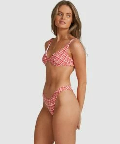 BILLABONG Get It Gingham Bra Bikini Top FIESTA RED -Womens Swim BILLABONG abjx300355 billabongw ftr sd1