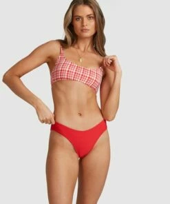 BILLABONG Get It Gingham Bralette Bikini Top FIESTA RED