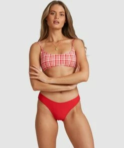 BILLABONG Get It Gingham Bralette Bikini Top FIESTA RED -Womens Swim BILLABONG abjx300357 billabongw ftr frt2