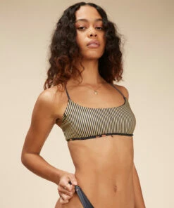 BILLABONG Golden Shore Reversible Skinny Mini Crop Bikini Top BLACK PEBBLE