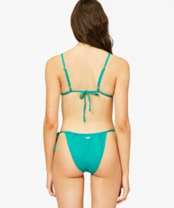 BILLABONG Seein' Green Hi Point Slide Smocked Triangle Bikini Top EMERALD -Womens Swim BILLABONG abjx300377 billabongw eme bck1
