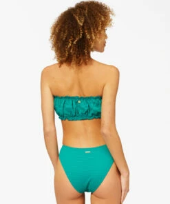 BILLABONG Seein' Green Ruffle Bandeau Smocked Bikini Top EMERALD -Womens Swim BILLABONG abjx300378 billabongw eme bck1