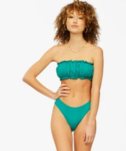 BILLABONG Seein' Green Ruffle Bandeau Smocked Bikini Top EMERALD