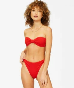BILLABONG So Dazed Knotted Bandeau Bikini Top RED VELVET