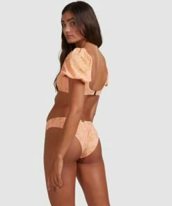 BILLABONG Summer Sun Puffed Sleeve Bikini Top CORAL -Womens Swim BILLABONG abjx300397 billabongw crl bck1