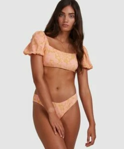 BILLABONG Summer Sun Puffed Sleeve Bikini Top CORAL -Womens Swim BILLABONG abjx300397 billabongw crl frt1