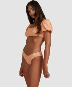 BILLABONG Summer Sun Puffed Sleeve Bikini Top CORAL -Womens Swim BILLABONG abjx300397 billabongw crl sd1