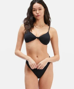BILLABONG Sol Searcher Knotted Trilet Bikini Top BLACK PEBBLE