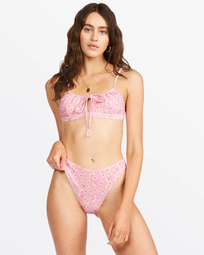 BILLABONG Daisy Craze Coco Tie-Front Bralette Bikini Top PINK LADY 2 BILLABONG Daisy Craze Coco Tie-Front Bralette Bikini Top PINK LADY - Image 2