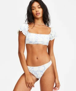 BILLABONG Beyond The Blue Puff Sleeve Crop Bikini Top SALT CRYSTAL