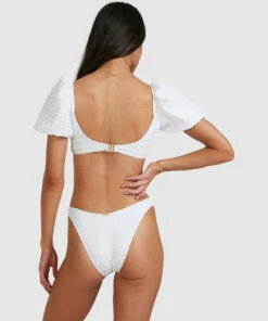 BILLABONG Wave Check Puff Sleeve Bikini Top WHITE 15 BILLABONG Wave Check Puff Sleeve Bikini Top WHITE -Womens Swim BILLABONG abjx300501 billabongw wht bck1