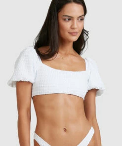 BILLABONG Wave Check Puff Sleeve Bikini Top WHITE 17 BILLABONG Wave Check Puff Sleeve Bikini Top WHITE -Womens Swim BILLABONG abjx300501 billabongw wht dtl1