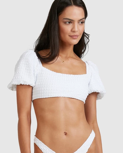 BILLABONG Wave Check Puff Sleeve Bikini Top WHITE 9 BILLABONG Wave Check Puff Sleeve Bikini Top WHITE - Image 9