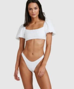 BILLABONG Wave Check Puff Sleeve Bikini Top WHITE 12 BILLABONG Wave Check Puff Sleeve Bikini Top WHITE -Womens Swim BILLABONG abjx300501 billabongw wht frt1
