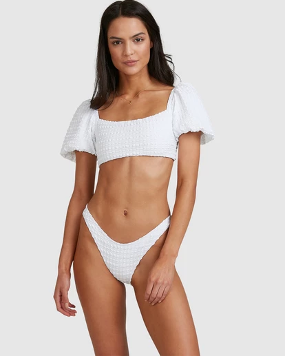 BILLABONG Wave Check Puff Sleeve Bikini Top WHITE 4 BILLABONG Wave Check Puff Sleeve Bikini Top WHITE - Image 4