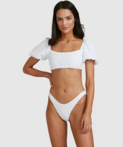 BILLABONG Wave Check Puff Sleeve Bikini Top WHITE 16 BILLABONG Wave Check Puff Sleeve Bikini Top WHITE -Womens Swim BILLABONG abjx300501 billabongw wht frt2