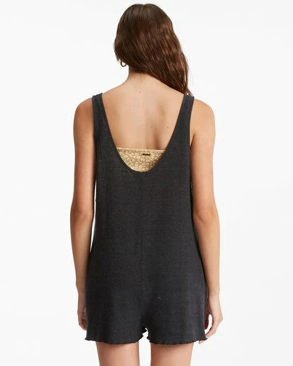 BILLABONG Fade Away Button-Up Knit Romper OFF BLACK 4 BILLABONG Fade Away Button-Up Knit Romper OFF BLACK - Image 4