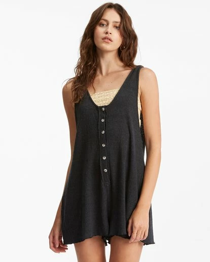 BILLABONG Fade Away Button-Up Knit Romper OFF BLACK 2 BILLABONG Fade Away Button-Up Knit Romper OFF BLACK - Image 2