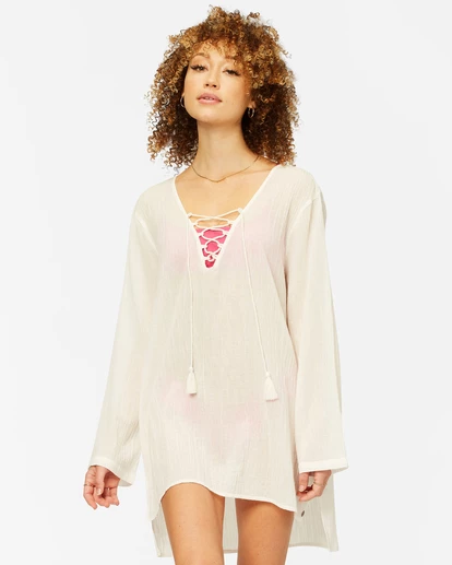BILLABONG Blue Skies Crepe Beach Cover Up SALT CRYSTAL 2 BILLABONG Blue Skies Crepe Beach Cover Up SALT CRYSTAL - Image 2