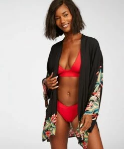 BILLABONG Parisian Nights Kimono Wrap Top OFF BLACK