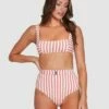 BILLABONG Cassy Stripe Square Bralette Bikini Top DUSTY ROSE