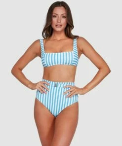 BILLABONG Cassy Stripe Hi Retro Bikini Bottoms MOROCCAN BLUE 6 BILLABONG Cassy Stripe Hi Retro Bikini Bottoms MOROCCAN BLUE -Womens Swim BILLABONG ubjx400107 billabongwg mor frt1